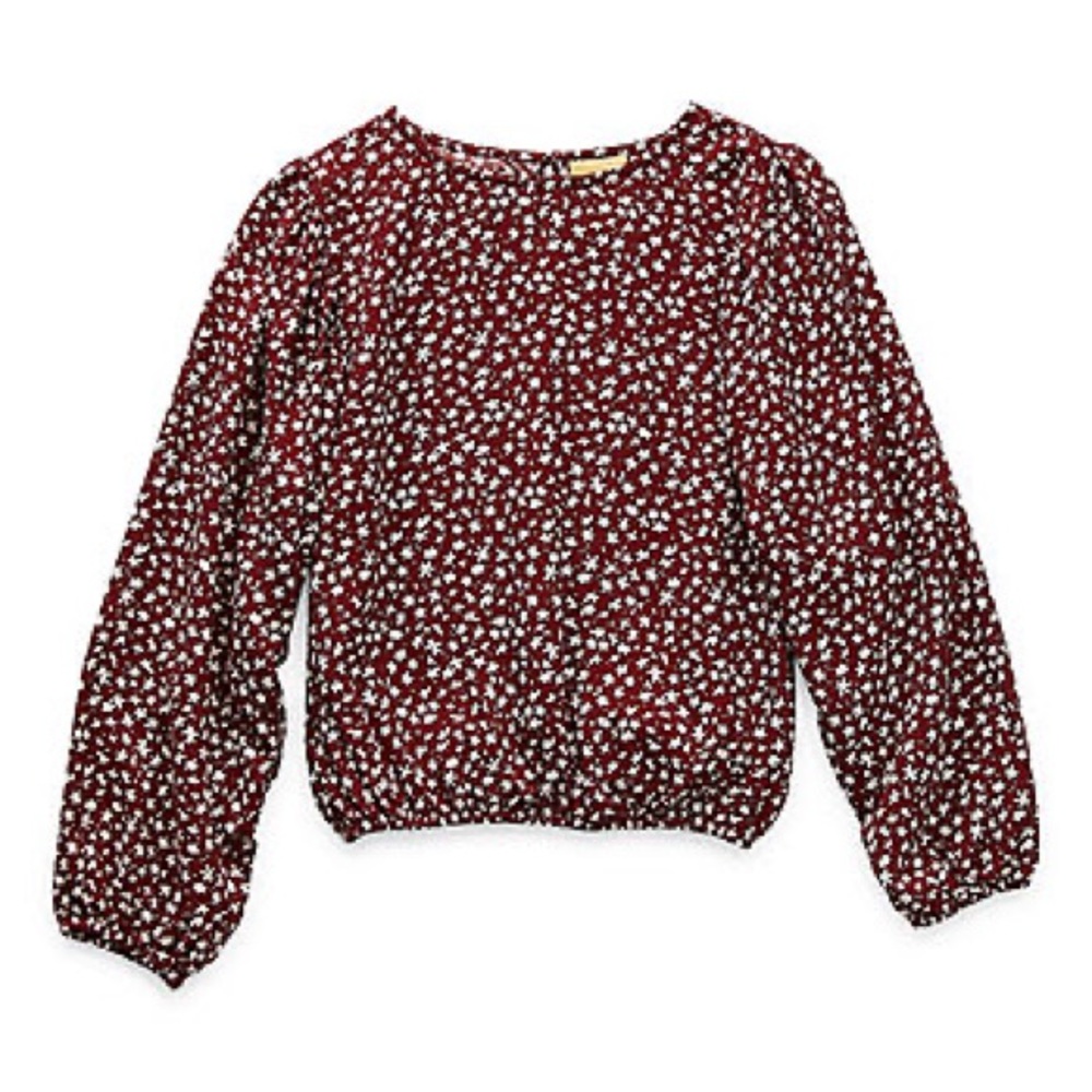 Thereabouts Girls Round Neck Maroon Floral Long Sleeve Blouse - size (S 7/8)